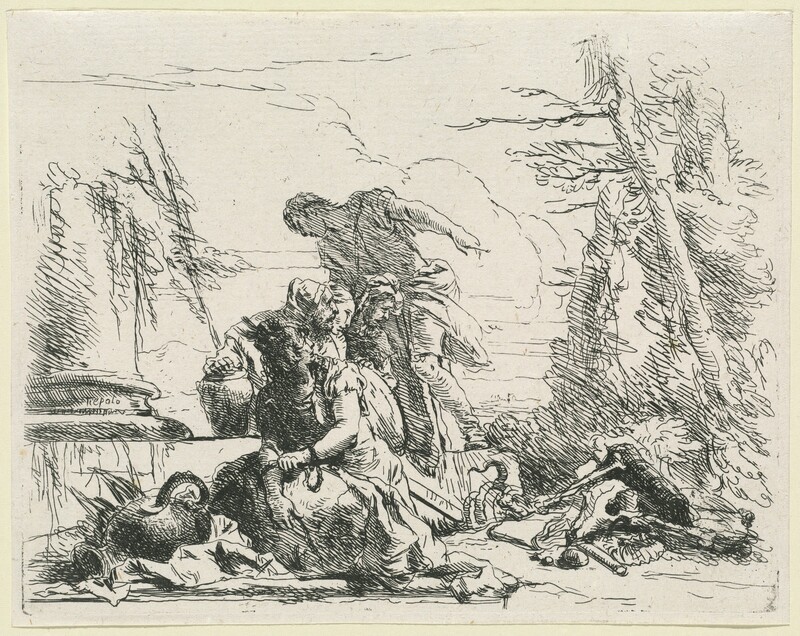 Women and Men Regarding a Burning Pyre of Bones