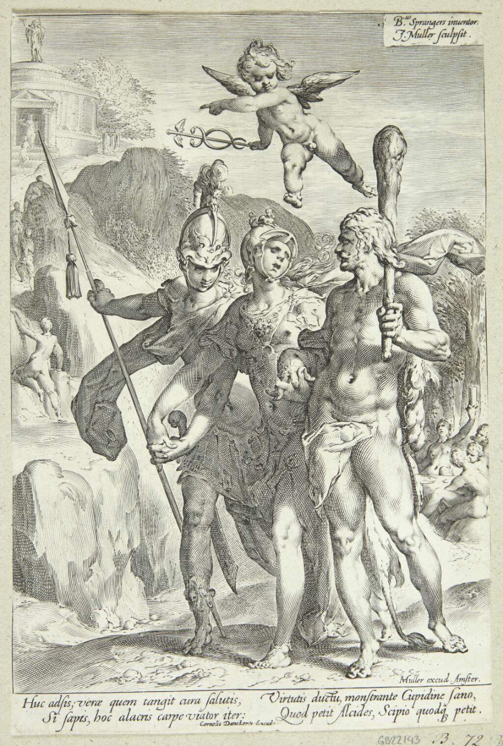 Herakles med Mars, Minerva og Amor, der viser den stenede vej til de udødeliges tempel