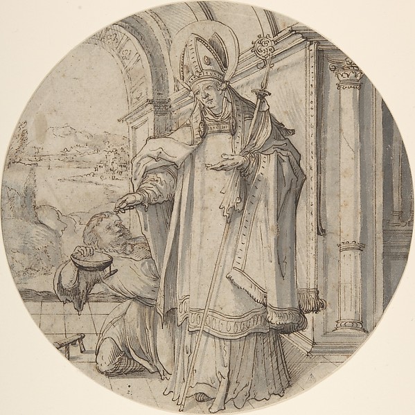 Saintly Prelate Distributing Alms