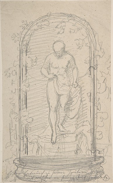 Recto:Nude Female Figure in a Niche   Verso: Study for a Fountain