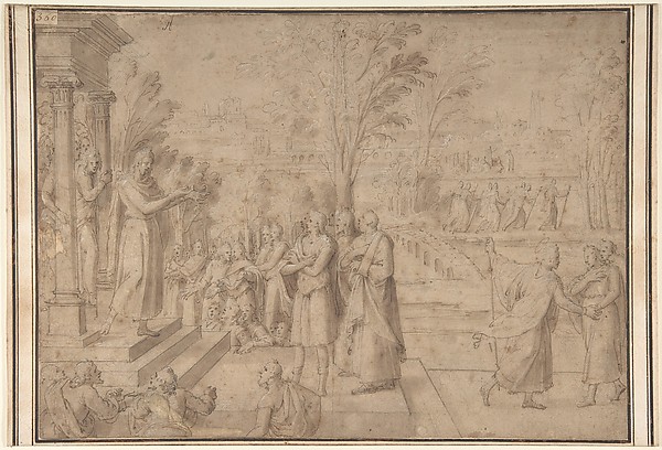 A Saint Addressing Figures from the Steps of a Temple