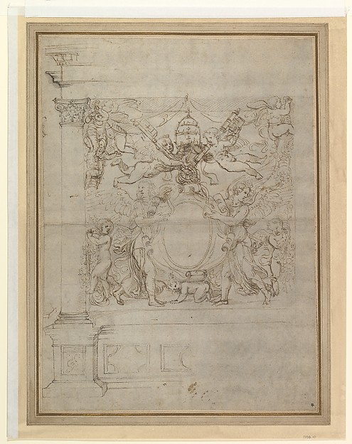 A Tabernacle Containing a Papal Escutcheon Supported by Angels