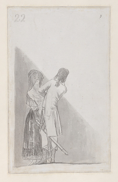 Maja and an officer; folio 22 (verso) from the Madrid Album "B"