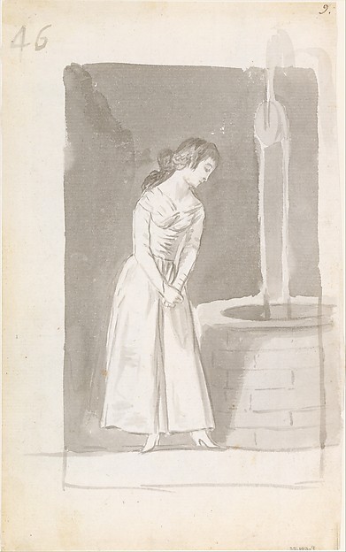 A young woman looking into a well; folio 46 (verso) from the Madrid Album "B"