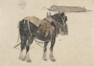 Horse and Barge. Verso: tracing of horse from recto