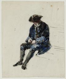 Seated Naval Pensioner. Verso: indecipherable sketch