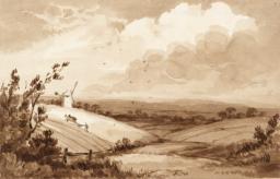 Landscape with Windmill and Man Ploughing