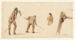 Studies of Farm Hands and a Coat on a Fence. Verso: tracing of farm boy from recto