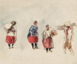 Four Figure Studies. Verso: Landscape with Water