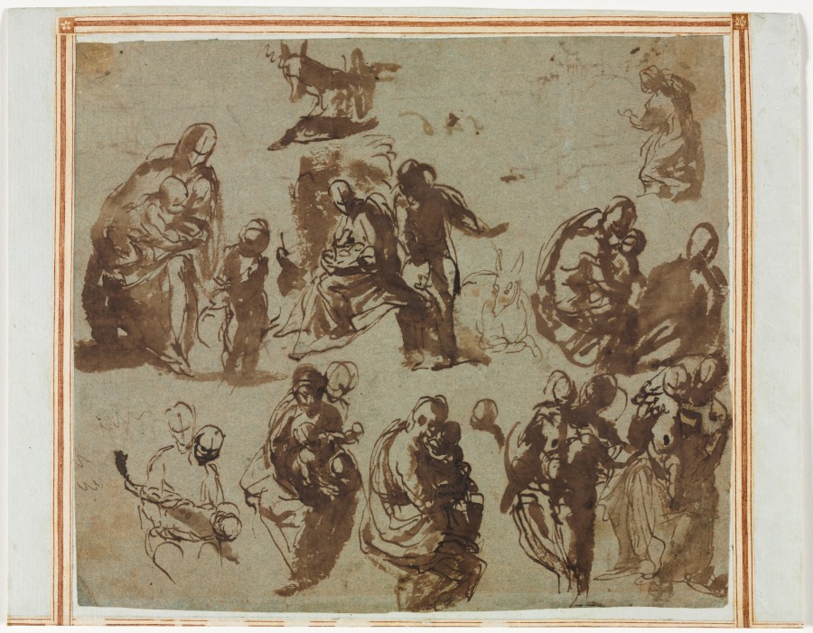 Various Sketches of the Madonna and Child (recto); Architectural Studies (verso) [partially visible on recto]