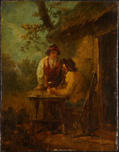 Bauern vor einer Hütte