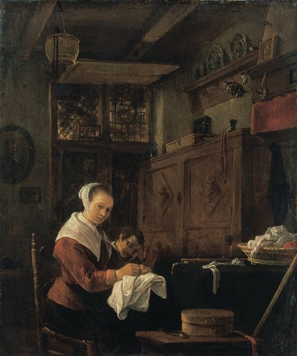 Frau am Nähtisch