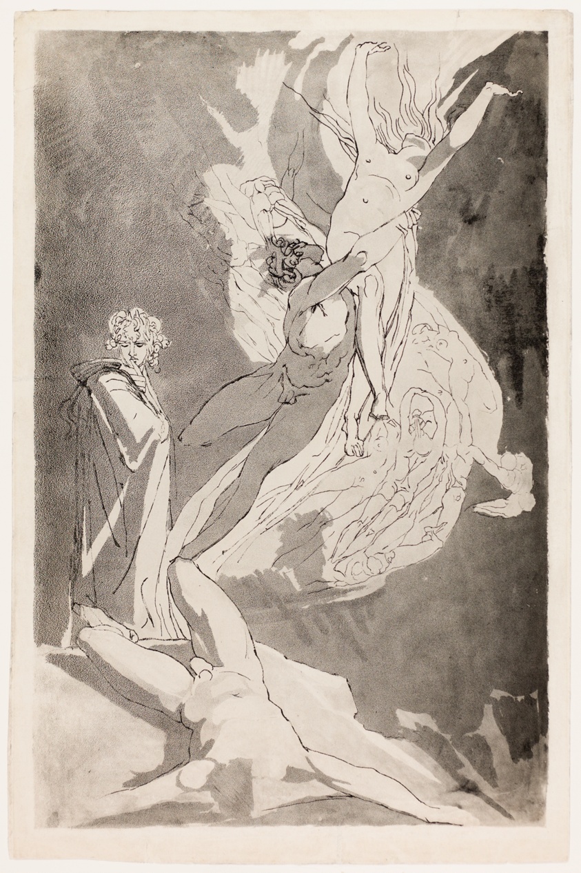 Dante Swoons before the Soaring Souls of Paolo and Francesca, Virgil at his Side