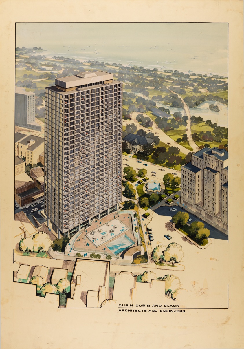 Highrise Apartment Building, Chicago, Illinois, Perspective Rendering