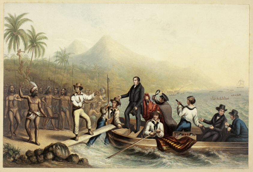 The Reception of the Rev. J. Williams, at Tanna in the South Seas, the Day Before He was Massacred, from Two Specimens