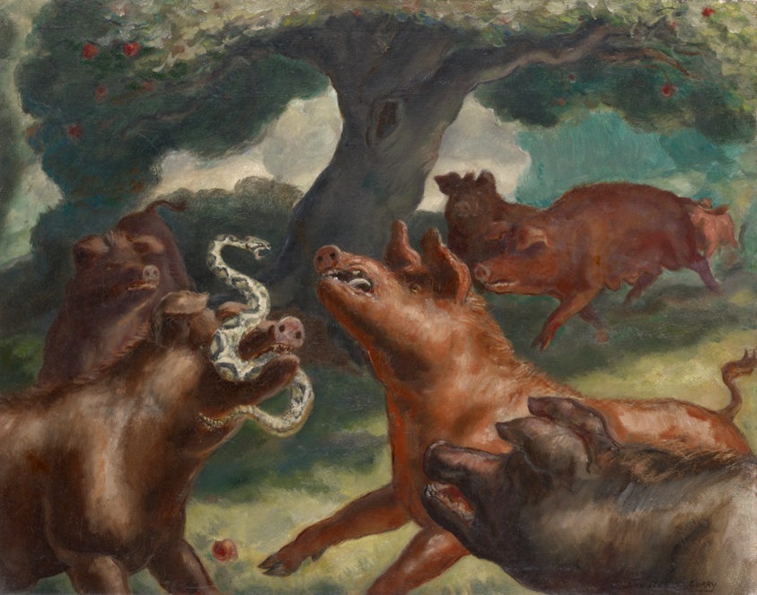 Hogs Killing a Snake